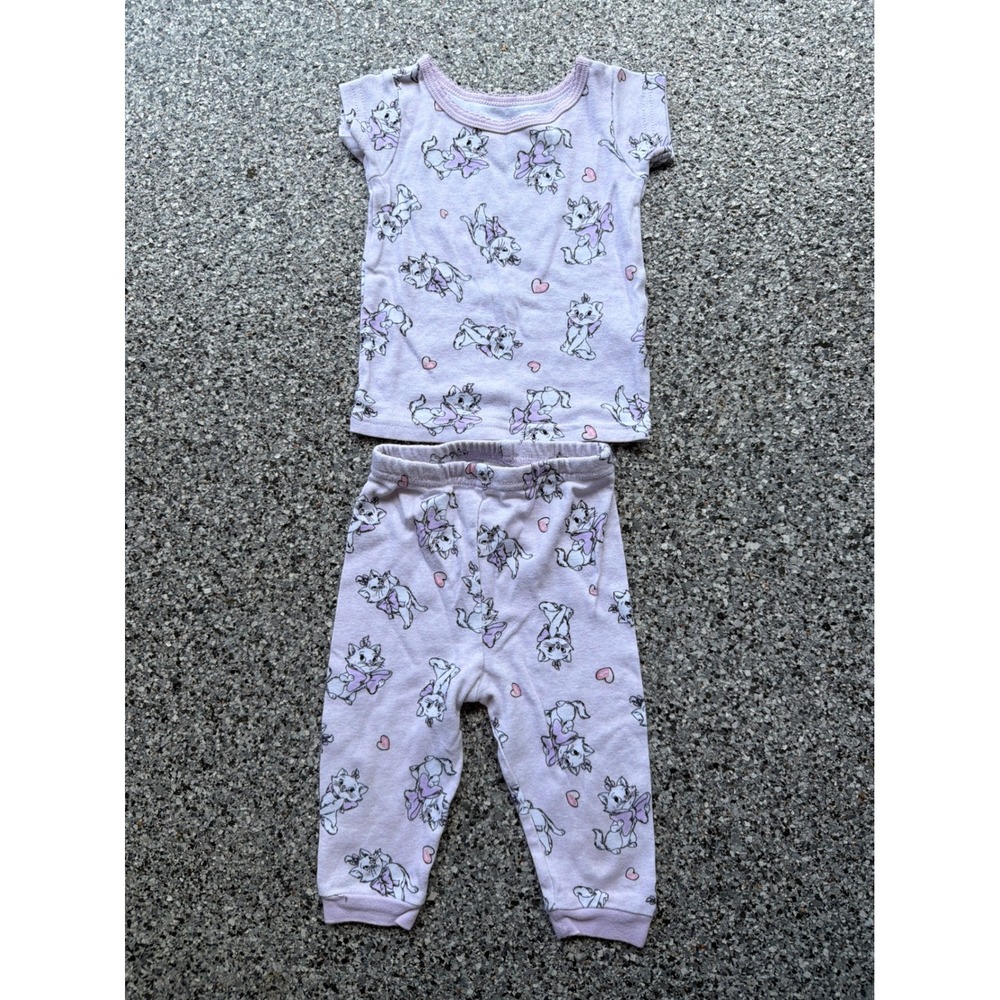 Disney Baby Aristocats Marie Pajamas Set 9M Purple Short Sleeve Top Pants Cotton